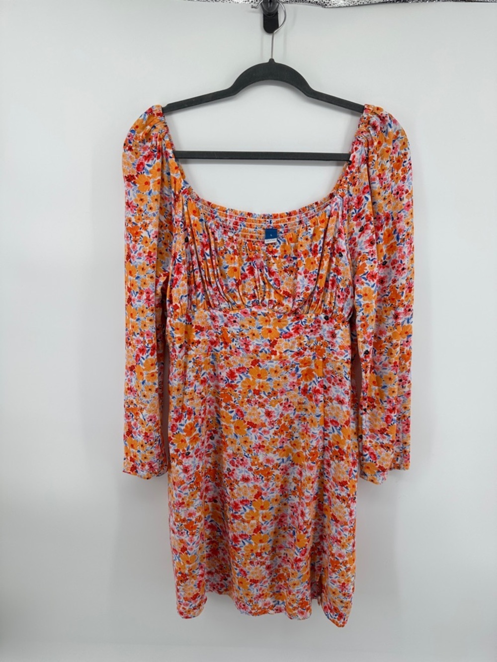 Old Navy Cottagecore Boho Romantic‎ Retro Orange Floral Scoop-Neck L/S Dress SzL